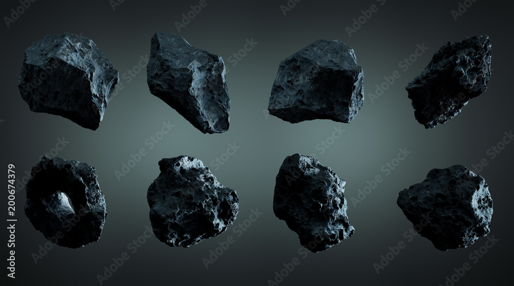 Aufkleber dark rock asteroid pack 3d rendering