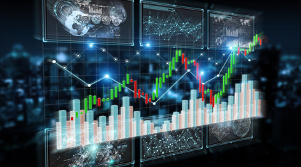 3D rendering stock exchange datas and charts illustration
