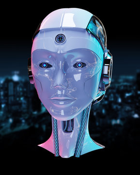 Cyborg head artificial intelligence 3D rendering