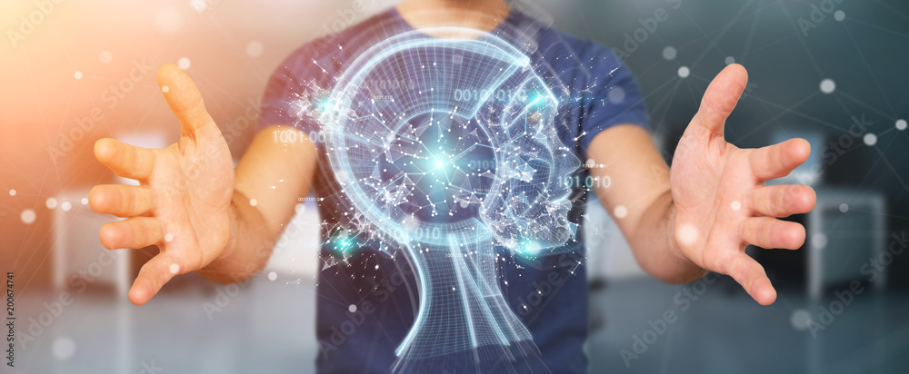 Fototapete businessman using digital artificial intelligence interface 3d rendering