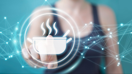 Businesswoman using application to order home made food online 3D rendering