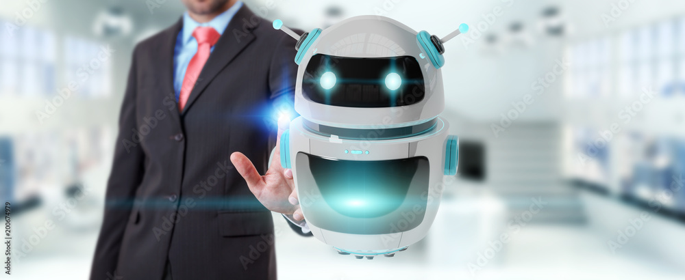 Aufkleber Businessman using digital chatbot robot application 3D rendering