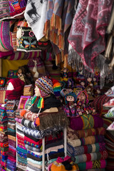 Colorful traditional peruvian fabrics on the market