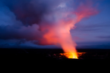 Fototapeta na wymiar Kilauea volcano ash cloud glow at sunset.