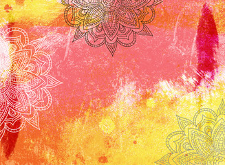 Mandala Grunge Background in Yellow Orange Red