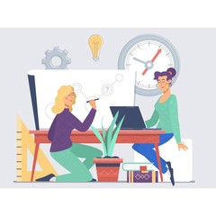 Concept distance education, e-learning, study process. Online books and textbooks, exam preparation. Flat Vector color illustration