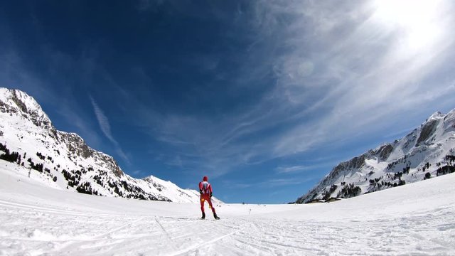 4K slow motion video cross country skier during training on trail
