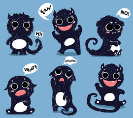 Сute monsters collection isolated on white. Hand drawn monster design for print t-shirt. Vector illustration
