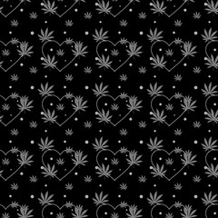 Cannabis marijuana and heart vector seamless pattern