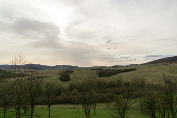 Obraz premium Sunset and sunrise with dramatic colorful clouds. Slovakia