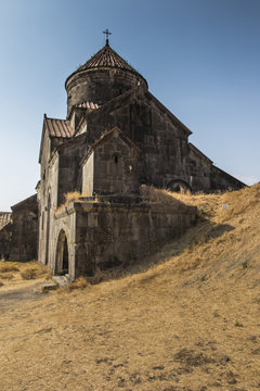Haghpat Monastery, in Armenia, world heritage site by Unesco. Church of St. Nshan with the entrance to the book depository in the monastery complex Haghpat