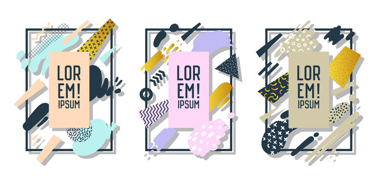Futuristic Frames with Abstract Geometric Elements. Modern Art Graphics for Flyers, Posters, Banners, Placards, Brochures with Place for Text. Vector illustration