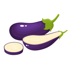 Bright vector illustration of fresh eggplants isolated on white.