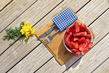  detail dining cutlery fork knife yellow flower market breakfast