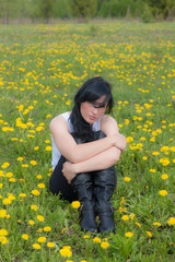 Fototapeta premium girl on spring meadow