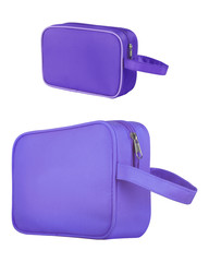 Purple leather cosmetic and beauty bags, isolated on white background. Clipping paths included