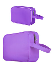 Purple leather cosmetic and beauty bags, isolated on white background. Clipping paths included