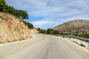 View of mountain road on beautiful Cephalonia island. Greece