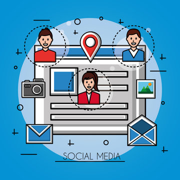 people social media document with photo girl boys share icons vector illustration
