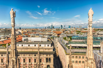 Fototapeta premium Aerial view from the roof of the Cathedral, Milan, Italy