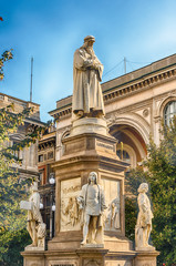 Statue of Leonardo da Vinci in Milan, Italy
