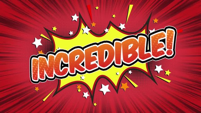 incredible Word Retro Cartoon Comic Bubbles Popup Style Expressions Colored Bomb and Smoke Strip Dotted and red Speed Radial line Seamless loop Animation black / green screen 4k doodle background