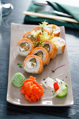 tasty sushi in the restaurant