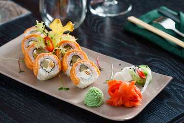 tasty sushi in the restaurant