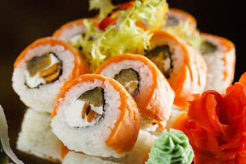 tasty sushi on table