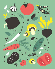 Set of vector vegetables. Cartoon  illustration.
