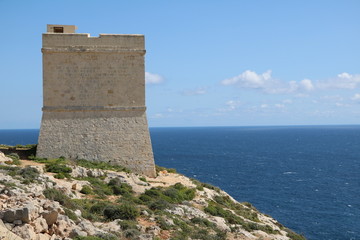 Fototapeta na wymiar View to Hamrija Tower in Malta at the Mediterranean Sea 
