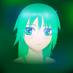 Cartoon girl with green hair, anime, manga, fairy