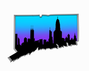 Connecticut CT Skyline City Metropolitan Area Nightlife 3d Illustration