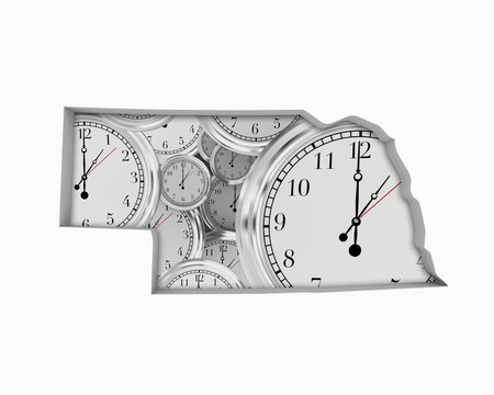 Nebraska NE Clock Time Passing Forward Future 3d Illustration