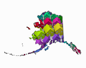 Obraz premium Alaska AK Homes Homes Map New Real Estate Development 3d Illustration