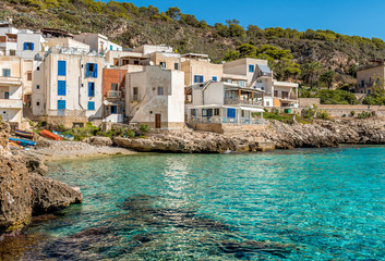 View of Levanzo Island, is the smallest of the three Aegadian islands in the Mediterranean sea of Sicily, Trapani, Italy
