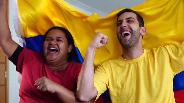 Colombian Friends Celebrating with National Flag