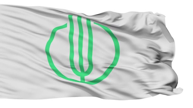 Toki flag, Gifu prefecture, realistic animation isolated on white seamless loop - 10 seconds long (alpha channel is included)