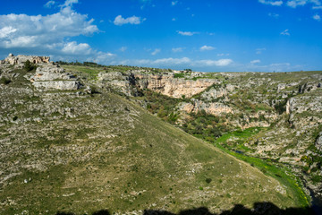 Horizontal View of the Gravina of the Sassi of Matera. Matera, South of Italy