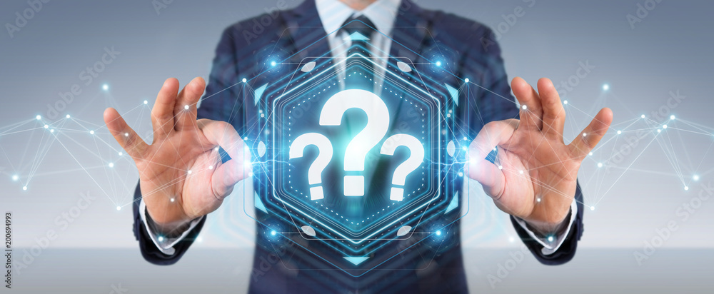 Fototapete businessman using question marks digital interface 3d rendering