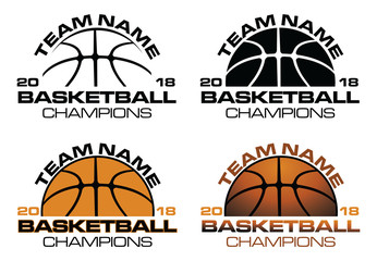 Naklejka premium Basketball Champions Designs With Team Name is an illustration of a four versions of a basketball design that can be used for t-shirts, flyers, ads or anything else you use to promote your team.