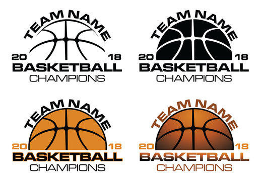 Basketball Champions Designs With Team Name is an illustration of a four versions of a basketball design that can be used for t-shirts, flyers, ads or anything else you use to promote your team.