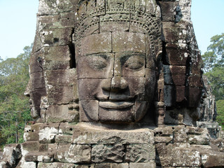 Faces of the Bayon temple in the Angkor Wat complex, Siem Reap, Cambodia