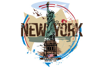 Statue of liberty, New York / USA. City design. Hand drawn illustration. © CSKN