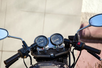 Fototapeta premium motorcycle steering wheel and dashboard