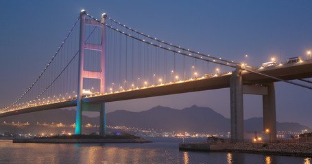 Fototapeta na wymiar Hong Kong suspension Tsing ma bridge at night