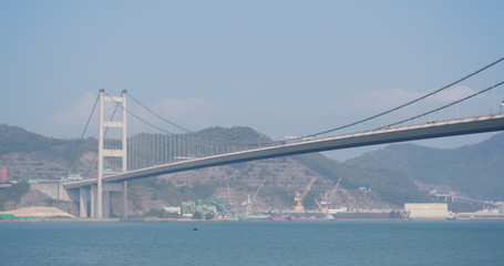 Tsing ma bridge with blue sky