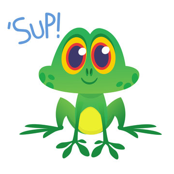 Funny Frog Cartoon Character saying 'Sup'. Vector illustration