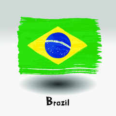 Art brush watercolor painting of  Brazil flag