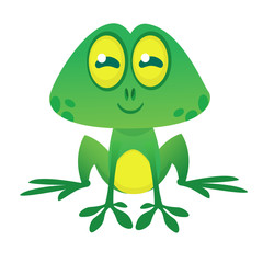  Funny green frog character in cartoon style. Vector illustration. Design for print, children book illustration or party decoration